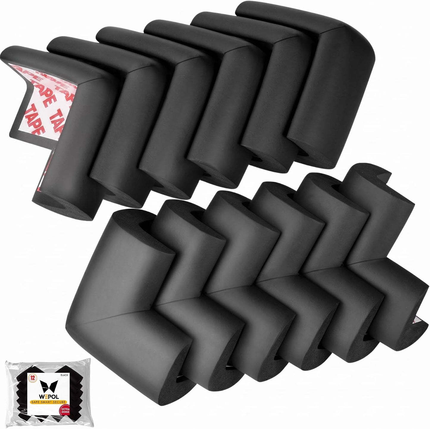 Soft Foam Corner Protectors for Baby, Bed Frame Corner Guards, Sharp Edge Desk Furniture Safety Cover Bumpers for Kids, Adhesive Pre-Taped Rubber Padding Cushion (Black, 4 Pack)
