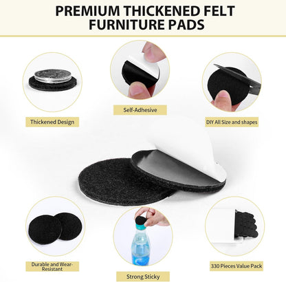 Ezprotekt Felt Furniture Pads for Hardwoods Floors, 440 PCS Self Adhesive Felt Pads for Chairs, Cuttable Anti-Scratch Furniture Feet Floor Protectors for Chair Sofa Bed Table Cabinet (Black)