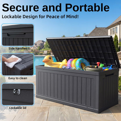 200 Gallon Deck Box, Resin Outdoor Waterproof Storage Box, Lockable Storage Box With Handle for Patio Furniture - Garden Tools - Swimming Pool Tools UV Resistant, Black
