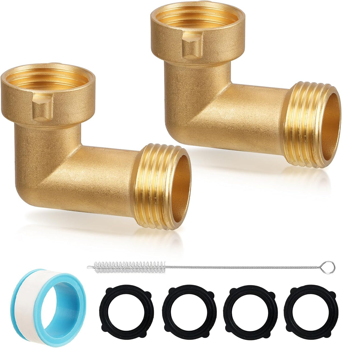 Garden Water Hose Splitter - RV Water Splitter 2 Way Heavy Duty Brass Spigot Hose Splitter - Outdoor Y Hose Bib 2 Valves with 2 Extra Rubber Washers for 3/4" Hose Connector (Blue)
