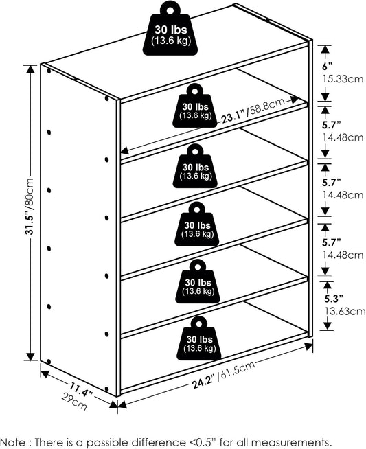 5-Tier Shoe Organizer, Stackable Shoe Rack, Shoe Storage, 11.4 x 24.2 x 31.5, for Office, Closet Entryway, Garage, Dark Oak