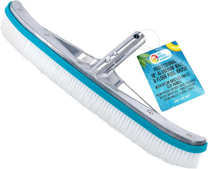U.S. Pool Supply 13" Pool Brush with Rubber Bristles and Squeegee Edge - Safe for Vinyl Liners, Ideal for Above-Ground Pools, Aluminum Pole Handle - Scrub Leaves Debris from Walls, Floors, Corners
