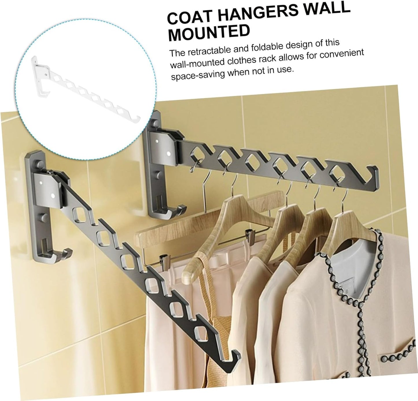 Alipis Clothing Drying Rack Foldable Towel Holder Wall Mounted Garment Hanger Space-Saver Easy Installation White