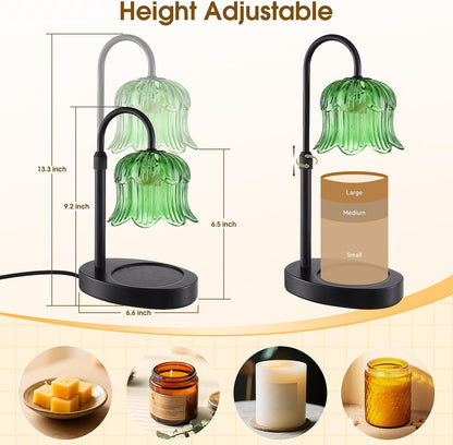 Candle Warmer Lamp Adjustable Timer - Electric Flower Glass Candles Warmers Adjustable Height Dimmable Vintage Base Modern Wax Candles Top Warmers for Small Jar Scented Wax Melts