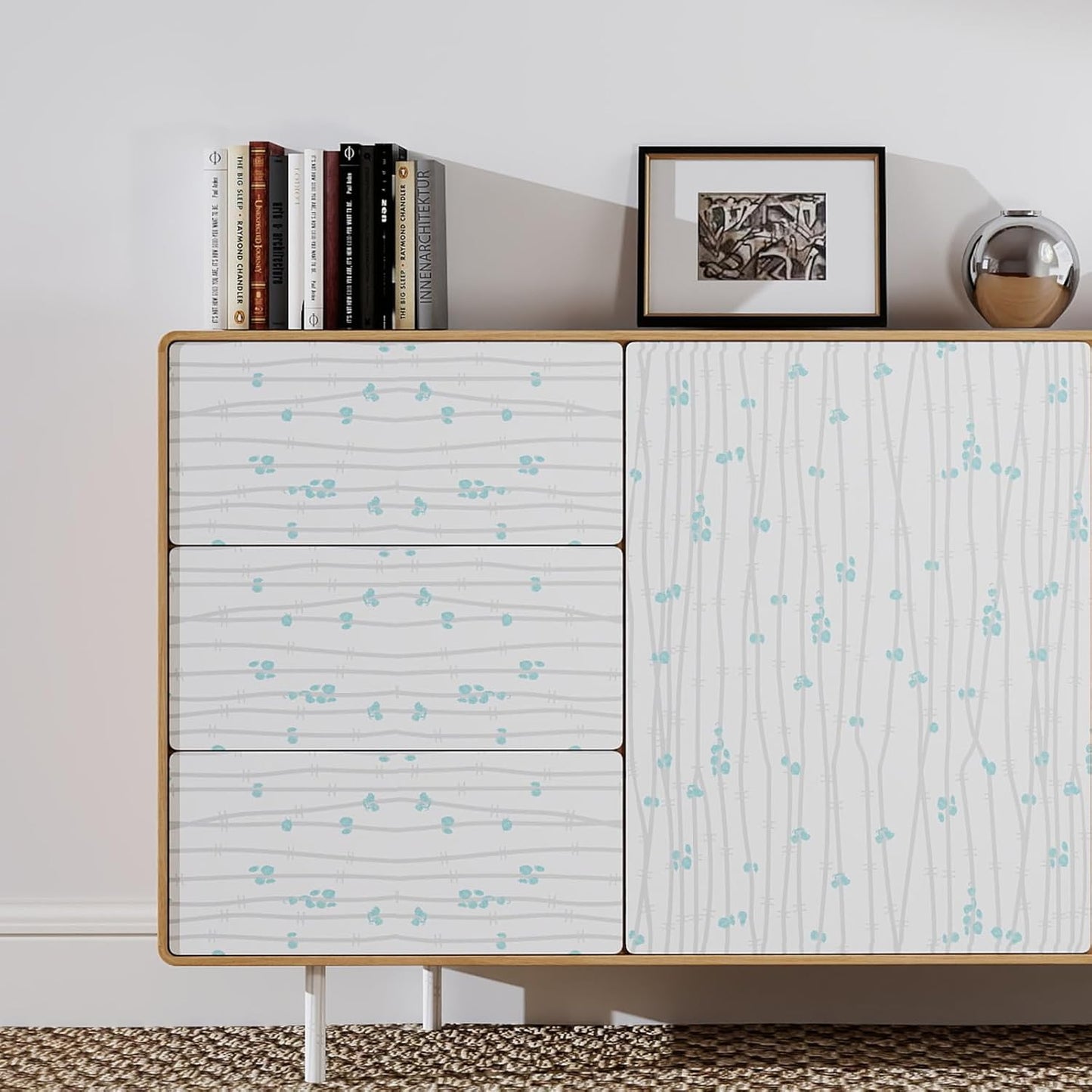 Modern Peel and Stick Wallpaper 17.3" x 80" White Wall Paper Peel and Stick Boho Birch-Twig Stripe Contact Paper Removable Self Adhesive Wallpaper for Bathroom Bedroom Shelf Cabinet Decor Vinyl