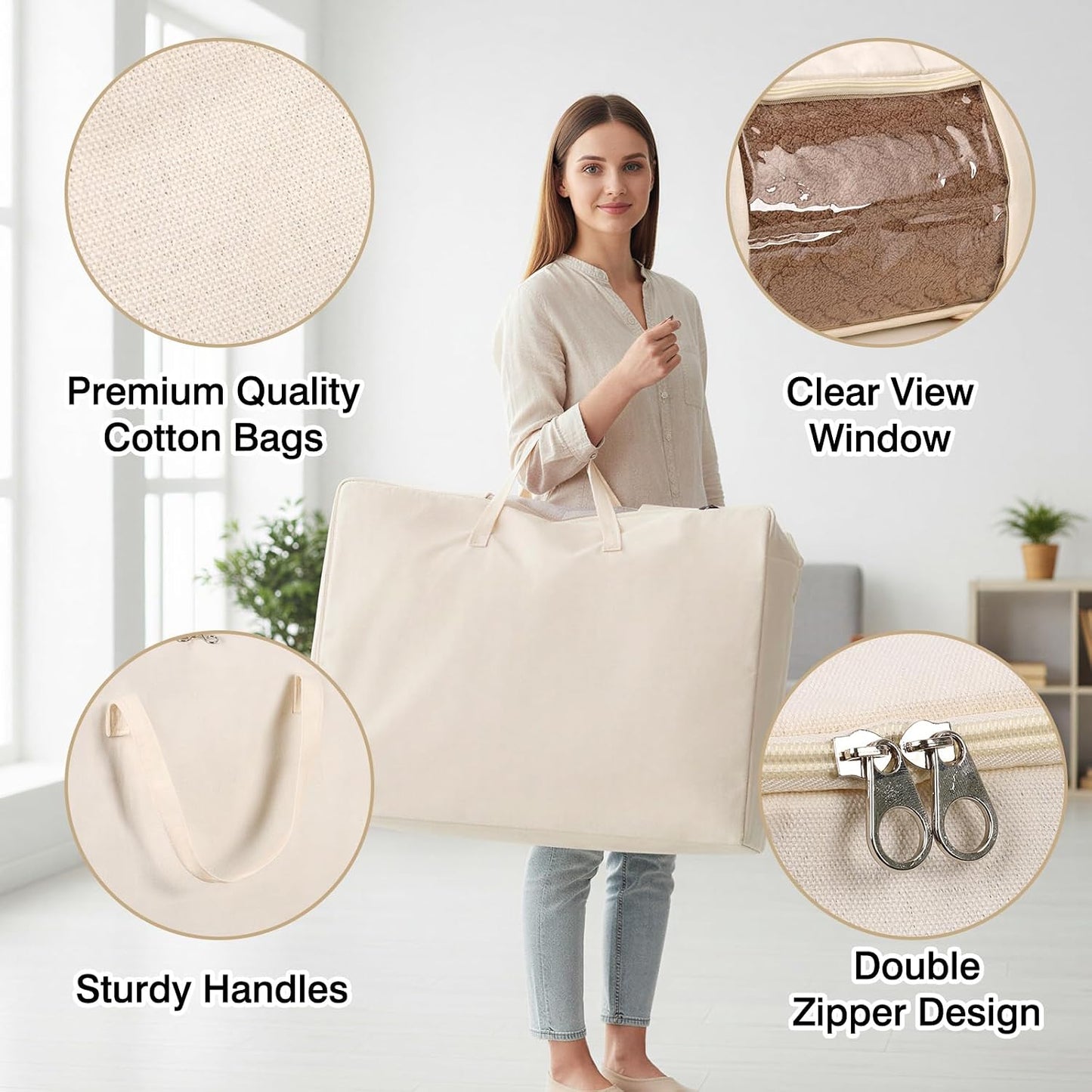 YGEOMER Blanket Storage Bags, Canvas Foldable Closet Organizers Containers with Reinforced Handle for Dorm Bedroom Closet Clothing Comforters Pillows Toys, 2 Pack