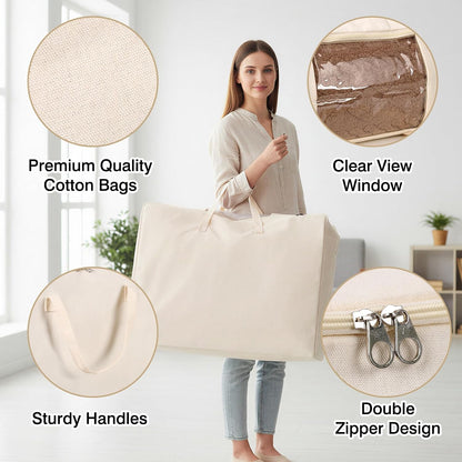 YGEOMER Blanket Storage Bags, Canvas Foldable Closet Organizers Containers with Reinforced Handle for Dorm Bedroom Closet Clothing Comforters Pillows Toys, 2 Pack