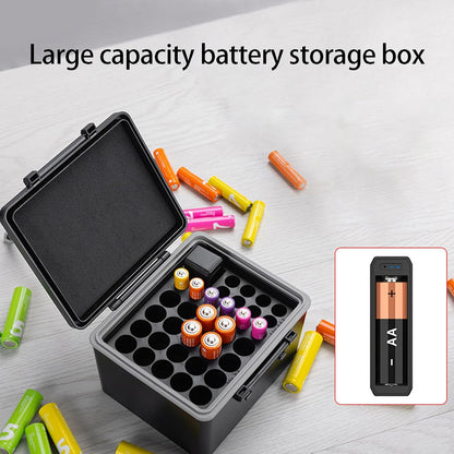 2A 3A Battery Storage Case with Lockable Lid and Builts in Power Tester for Home Camping Travel Battery Organizers