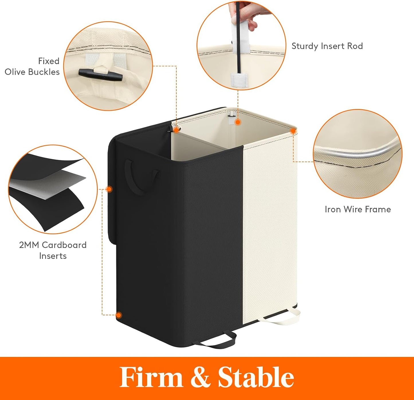 Lifewit Double Laundry Hamper with Lid and Removable Laundry Bags, Large Collapsible 2 Dividers Dirty Clothes Basket with Handles for Bedroom Laundry Room Closet Bathroom College, 136L Beige