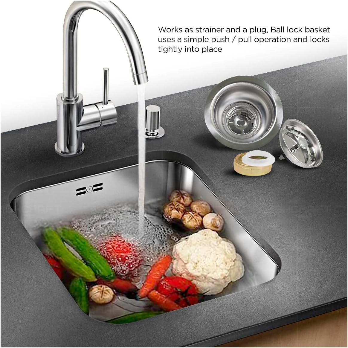 Highcraft 9753 Kitchen Sink (3-1/2 Inch) Stainless Steel Drain Assembly with Strainer Basket and Rubber Stopper Long Extended Shank (3-3/4 Inch)