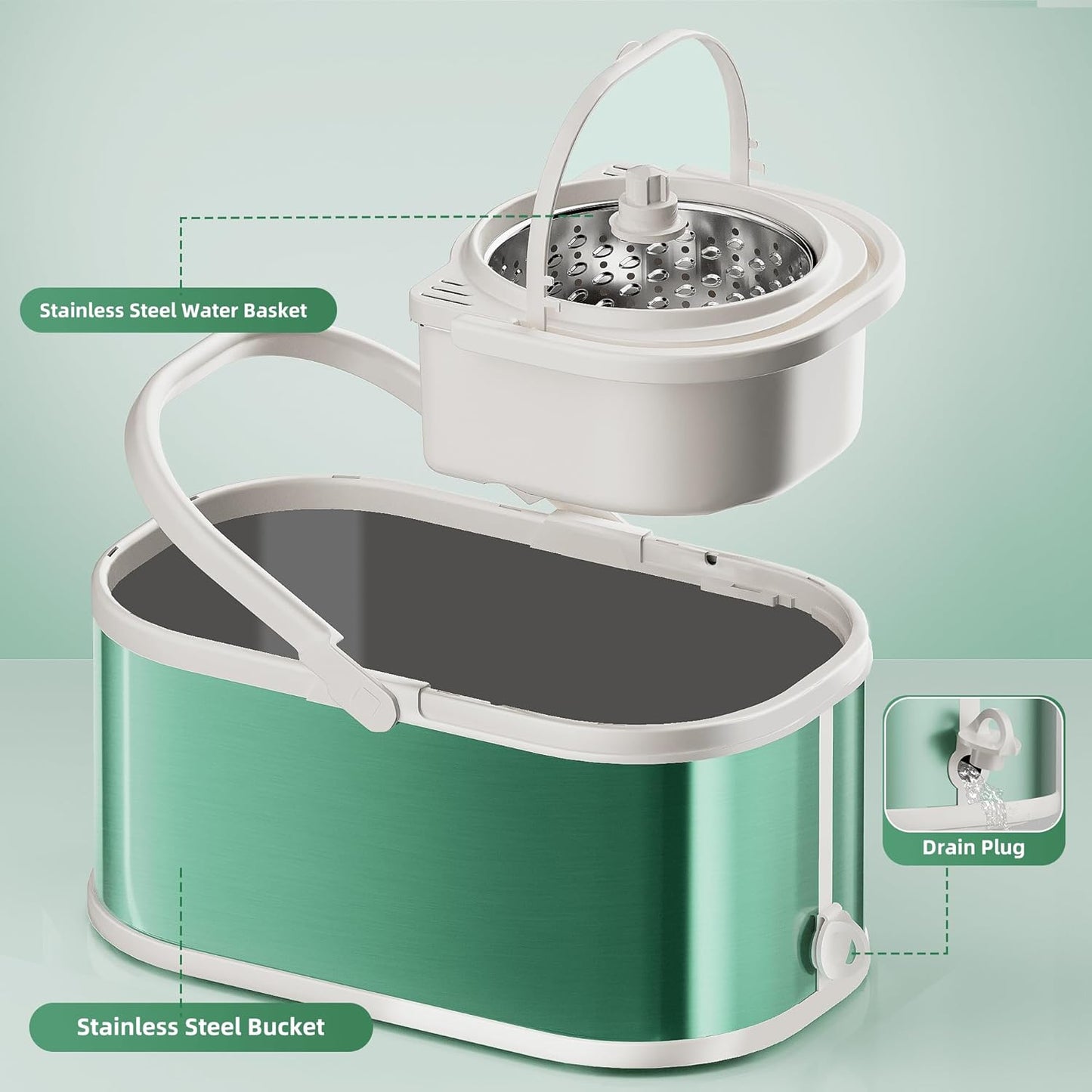 Spin Mop and Bucket with Wringer Set for Home,360° Mop and Bucket with Separate Clean and Dirty Water,Wet Dust Mop for Floor Cleaning with Extra Refills (Silver with 6 Pads)