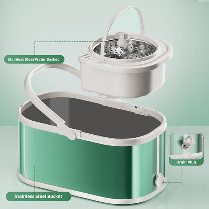 Spin Mop and Bucket with Wringer Set for Home,360° Mop and Bucket with Separate Clean and Dirty Water,Wet Dust Mop for Floor Cleaning with Extra Refills (Silver with 6 Pads)