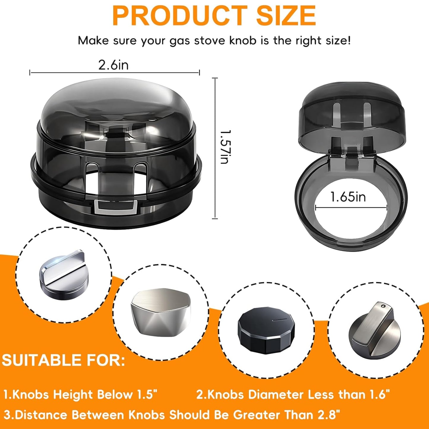 Stove Knob Safety Covers, 6 Pack Stove Knob Covers for Child Safety, Universal Gas Stove Knob Covers with Adhesive, Heat-Resistant Baby Proof Stove Knob Covers, Black
