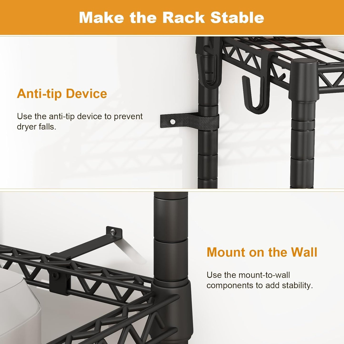 ULIFHOME U16 Upgraded Washer Dryer Stacking Rack for Narrow Laundry Room and Bathroom, Metal Over Washer and Dryer Storage Shelves for Saving Space, 29.5" W x 23.6" D x 53.1" H, Black