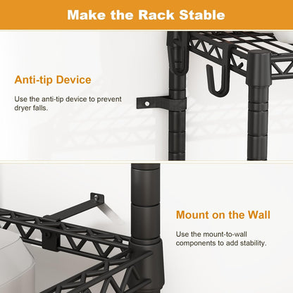 ULIFHOME U16 Upgraded Washer Dryer Stacking Rack for Narrow Laundry Room and Bathroom, Metal Over Washer and Dryer Storage Shelves for Saving Space, 29.5" W x 23.6" D x 53.1" H, Black
