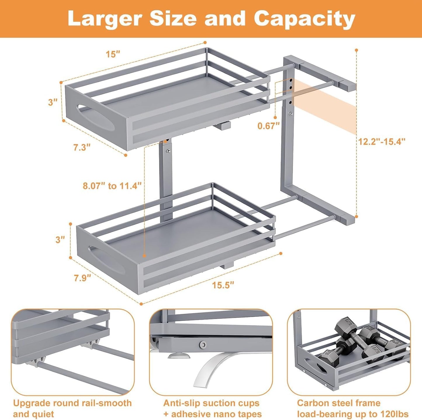 mixeshop Under Sink Organizer, 2 Tier Under Sink Organizers and Storage, Adjustable Height, Slide out Metal Cabinet Organizers, Pull out Cabinet Storage Drawer Shelf for Kitchen Bathroom (Black, 2)
