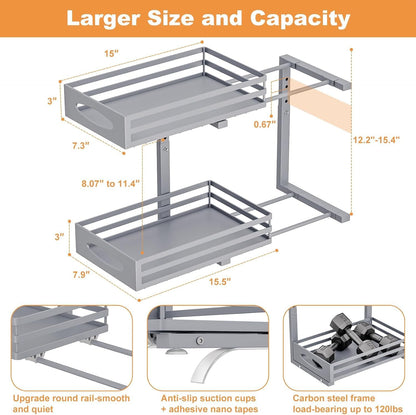 mixeshop Under Sink Organizer, 2 Tier Under Sink Organizers and Storage, Adjustable Height, Slide out Metal Cabinet Organizers, Pull out Cabinet Storage Drawer Shelf for Kitchen Bathroom (Black, 2)