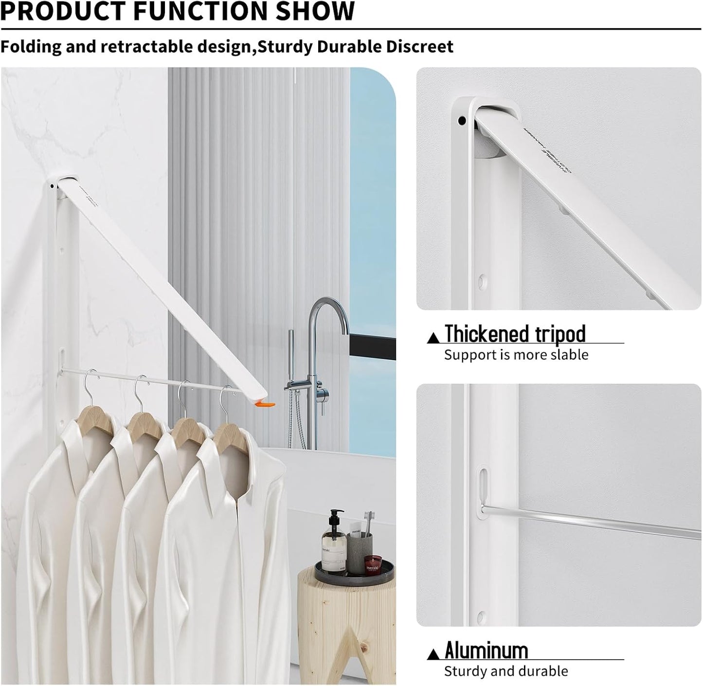 Retractable Clothes Drying Rack for wall clothes hanger rack for Laundry | Folding Hanger Rack Laundry Hanger Dryer Rack, Easy to Install, Closet Storage Organization, Space Saving Aluminium,Walnut