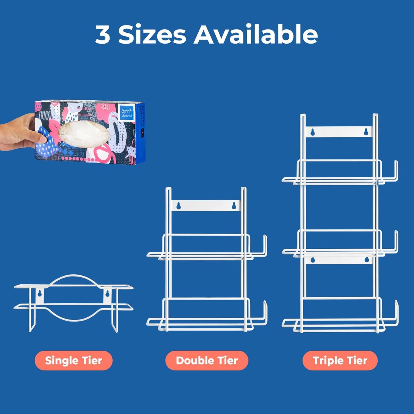 FMP Brands Single Glove Holder for Wall Mount, Wire Rack Disposable Napkin Gloves Box Holder, White Durable Metal Organizer Dispenser for Food Service, Lab, Office, Home, and Garage