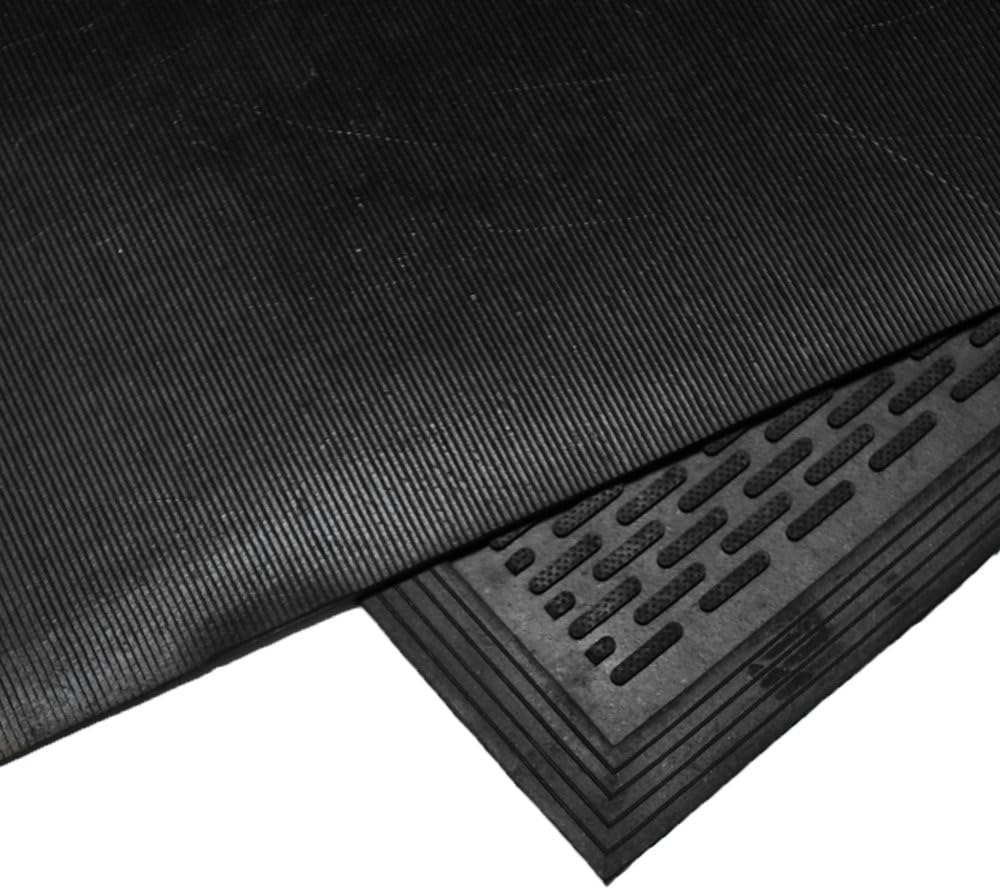 Rubber-Cal "Dura-Scraper Linear" Commercial Rubber Entrance Door Mat - 3/8 in x 3 ft x 5 ft - Black
