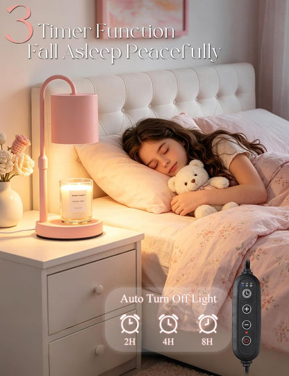 Briever Dimmable Candle Warmer Lamp with Timer, Height Adjustable Electric Candle Wax Warmer, Christmas Birthday Gifts for Women Mom, House Warming Gifts New Home Room Decor, Walnut Solid Wood Base