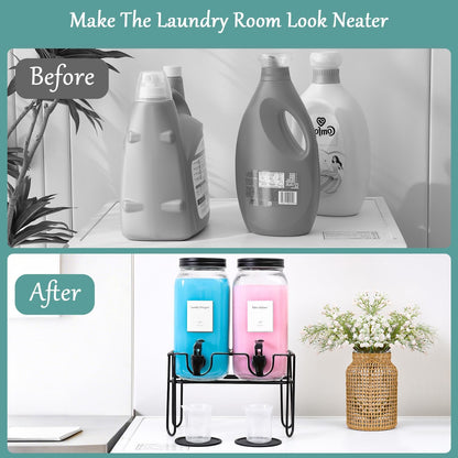 70OZ Laundry Detergent Dispenser with Stand, Liquid Laundry Soap Dispenser Set, Fabric Softener Dispenser for Laundry Room, 2 Pack