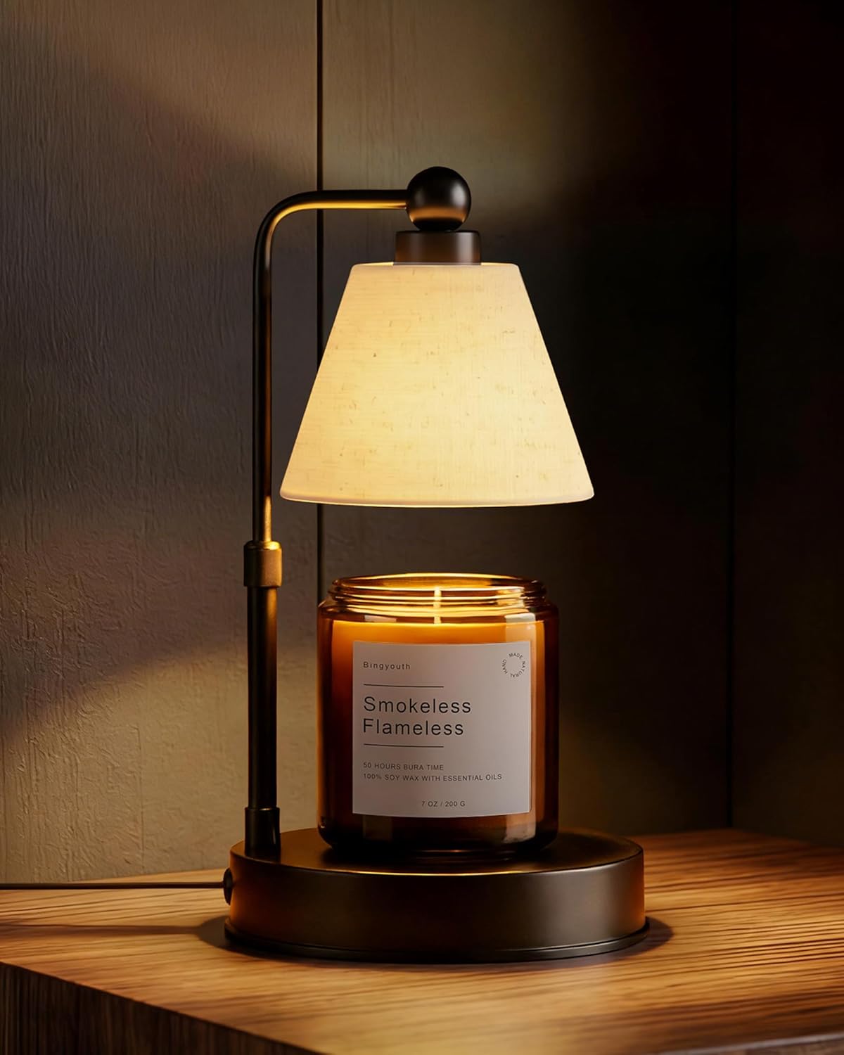 Candle Warmer Lamp with Timer, Modern Farmhouse Candle Warmer, Height Adjustable & Dimmable Electric Candle Warmer Lamp, Includes 2 Bulbs, Birthday Gift for Women, Mom, Housewarming - Flaxen
