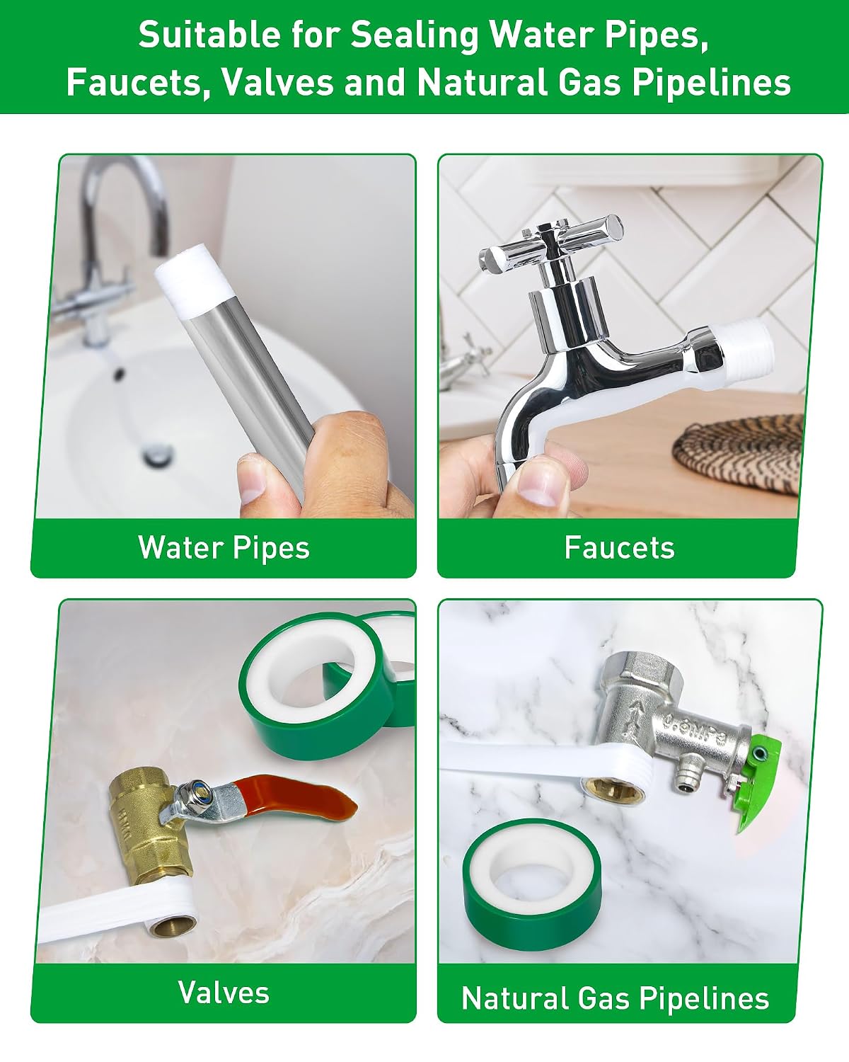 3 Roll Plumbers Tape, Teflon Water Pipe Sealing Tape, High-Density Thickening and Lengthen, High-Sealing Performance Waterproof Duct, Thread Seal, L 590 in x W 0.51 in. White