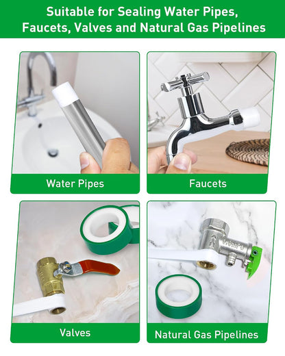 3 Roll Plumbers Tape, Teflon Water Pipe Sealing Tape, High-Density Thickening and Lengthen, High-Sealing Performance Waterproof Duct, Thread Seal, L 590 in x W 0.51 in. White