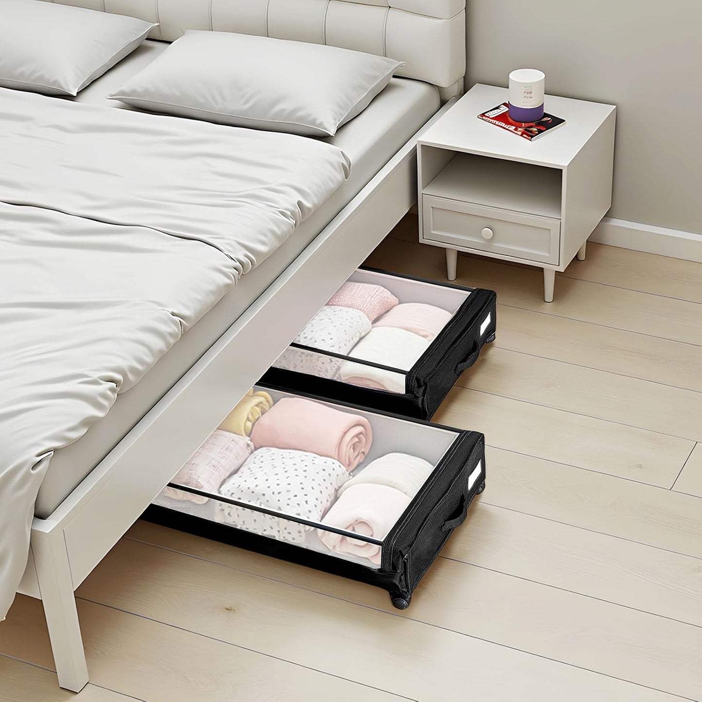 VEVOR Under Bed Storage with Wheels, 36.0 x 18.1 x 7.3 inch, Underbed Containers with Clear Lid, Underbed Shoe Organizer, Rolling Under the Bed Storage Bins for Clothes Shoes Blankets Bedroom, 2 Pack