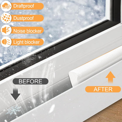 118 Inch Wedge-Shape Foam Window Weather Stripping Door Seal Insulation Strip, Soundproofing Window Inserts Foam Self Adhesive Draft Stopper Light Blocker for Winter Window Door Gaps, White