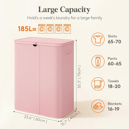 Lifewit 185L 3 Section Laundry Hamper with Lid, Large Laundry Basket with Handles and Removable Bags, Tall Clothes Hamper, Foldable Laundry Sorter for Bedroom Bathroom, Beige