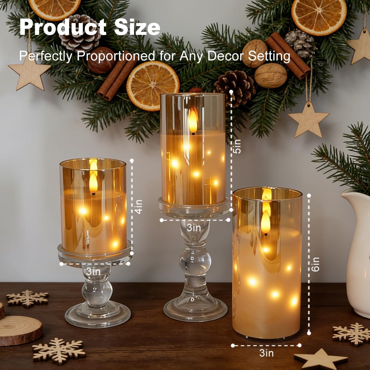 LEDHOLYT Rechargeable Flameless Glass Pillar Candles–Gifts for Women,–Set of 3, Realistic Flickering LED Light,Remote & Timer, Ideal for Living Room, Bedroom & Festival Wedding Home Party Decor