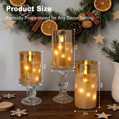LEDHOLYT Rechargeable Flameless Glass Pillar Candles–Gifts for Women,–Set of 3, Realistic Flickering LED Light,Remote & Timer, Ideal for Living Room, Bedroom & Festival Wedding Home Party Decor