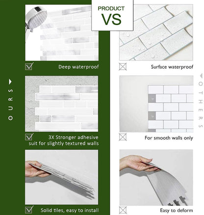 STICKGOO Peel and Stick Backsplash - 10 Sheets of 12”×12” - 3D Self Adhesive Peel and Stick Tile Backsplash for Kitchen & Bathroom
