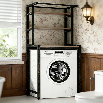 Over The Washer Storage Shelf – Space-Saving Laundry Organizer, Durable Bathroom Rack for Clutter-Free Living(Black,Two Layers)