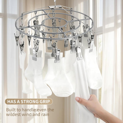 PHYDELU Drying Rack Clothing with 20 Clips，Sock Hanger for Drying，Hanging Clothes Dryer Underwear Hangers Racks Laundry Herb Socks Panty Wet Bra Lingerie Baby Delicates Foldable Small Indoor Metal