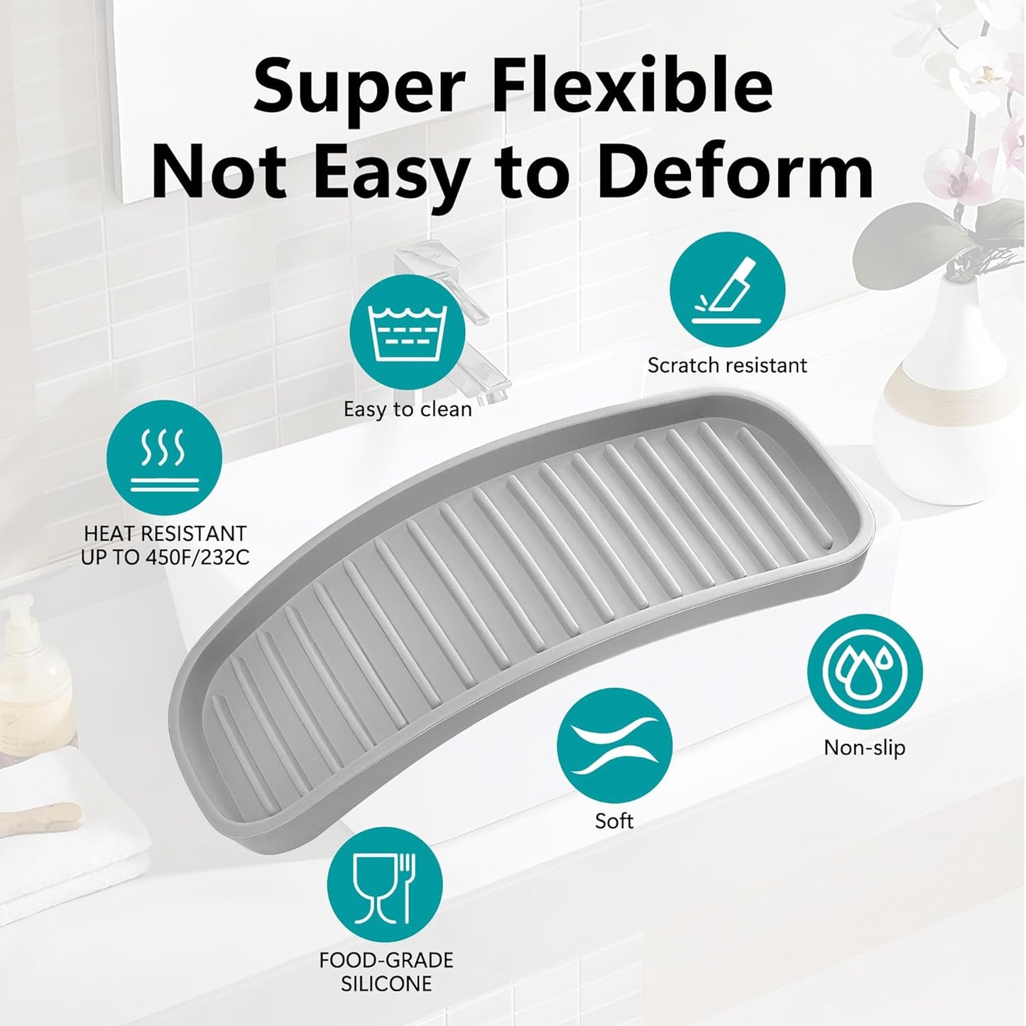 Silicone Sponge Holder Kitchen Sink Organizer Tray Dish Caddy Soap Dispenser, Scrubber Spoon Holder,Dishwashing Accessories 2 Pack (Black)