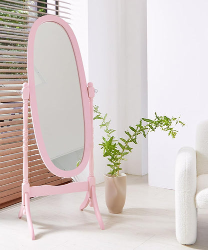 GTU Furniture Swivel Adjustable Full-Length Oval Wood Cheval Stand Floor Mirror(Pink)