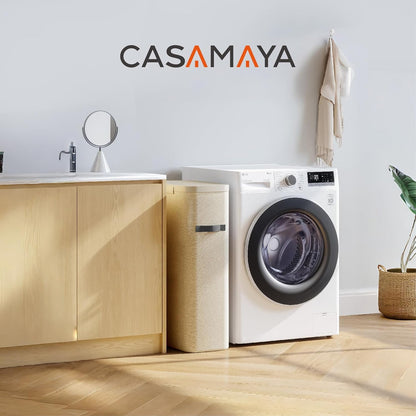CASAMAYA Laundry Basket with Lid, Laundry Hamper 3 Section, 190L collapsible Laundry Organizer, Easy Assembly, with Handles and Removable Liners, 25.2 x 15.7 x 29.5 Inches, Beige JSP904M