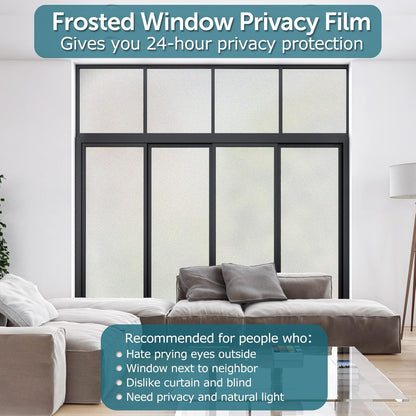 HIDBEA Frosted Window Privacy Film - Non Adhesive Static Cling Glass Stickers Sun UV Blocking Heat Control Door Covering Decals for Home Office, 23.6 x 78.7 Inch