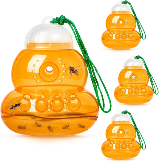 4 Pack Wasp Traps Outdoor Hanging Yellow Jacket Trap Reusable Carpenter Bee Traps for Outside Plastic Hanging Bee Catcher Hornet Trap Garden Insect Killer