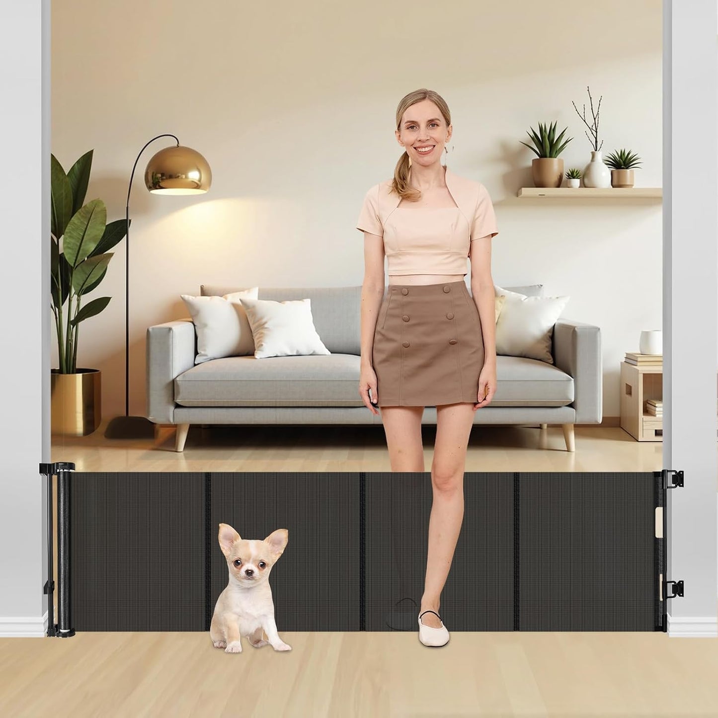 20 Inches Tall Retractable Short Dog Gates for Doorways, Short Pet Gate to Step Over, Extends up to 55" Wide, Step Over Puppy Gates for Stairs Mesh Doggy Gates Small Dog Gate Indoor Outdoor (Black)