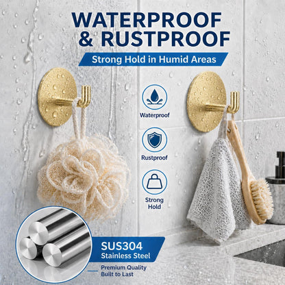 Removable Towel Hooks for Bathrooms, Heavy Duty Adhesive Hooks for Walls No Damage, Black Home Storage Hooks for Inside Shower, Sticky Hooks for Hanging Robe Coat Loofah Clothes Kitchen, 14Pcs Sus304