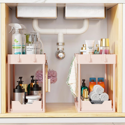 Simple Trending Under Sink Organizer 2 Pack, Sink Pull-Out Sliding Storage Cabinet, 2-Tier Under Shelf Organizer for Kitchen Bathroom, Black