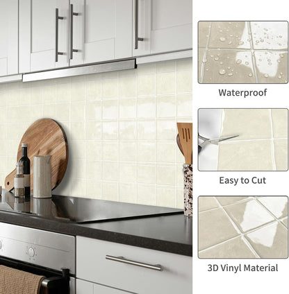 10 Sheet Thicker Peel and Stick Backsplash Tile, 12"x12" 3D Self Adhesive Square Mosaic Subway Checkered Vinyl Backsplash Stick on Wall Tiles for Bathroom, Kitchen, Living Room (10, Orange)