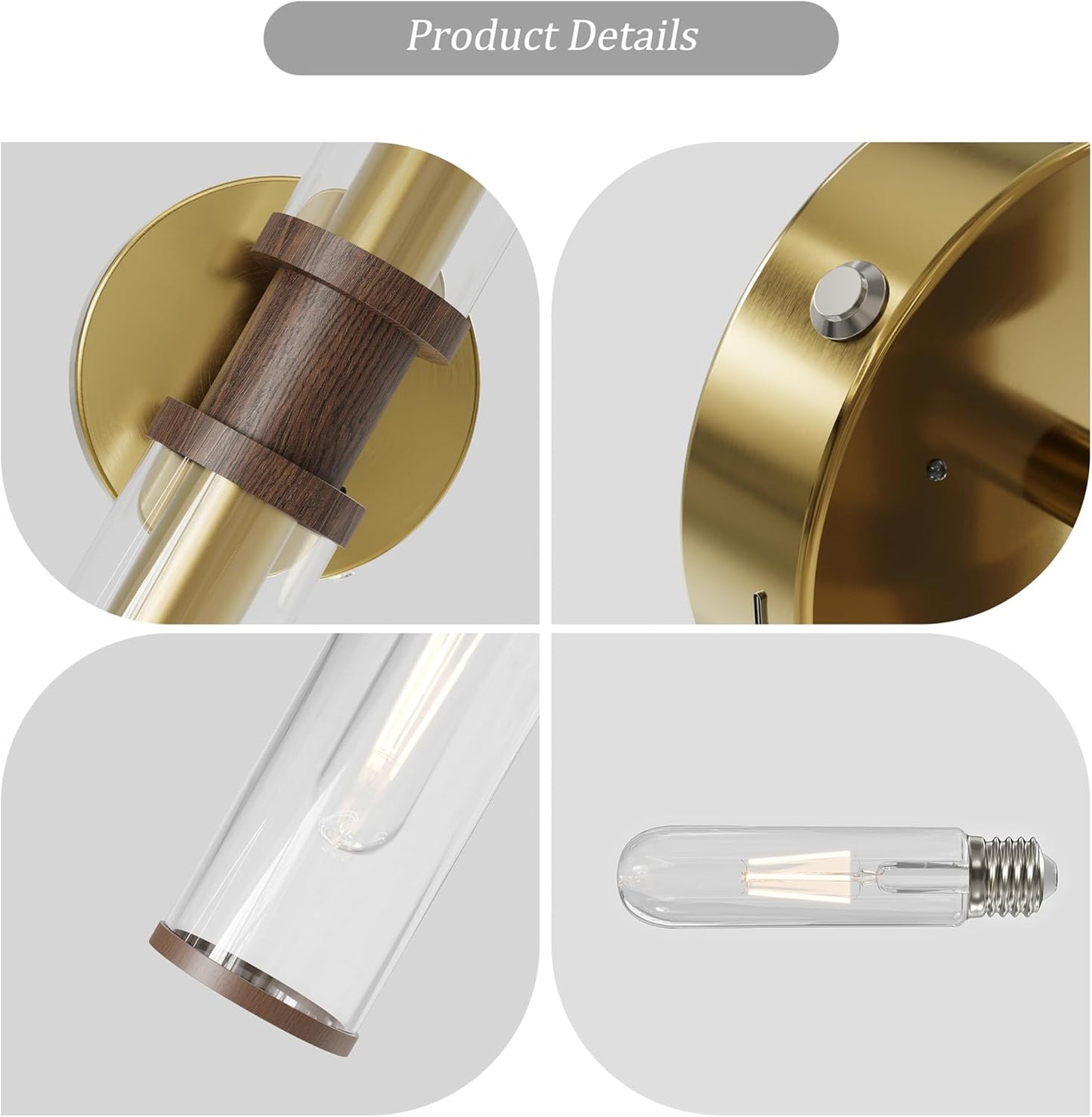 Wireless Wall Sconces with Remote Control, Battery Operated Wall Sconce Set of 2 with Timer, Gold Rechargeable Dimmable Glass Wall Lights for Living Room Bedroom Hallway Entryway 3000K, 20.5 Inch