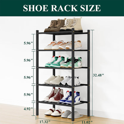 Smiry Bamboo Shoe Rack, 3 Tier Free Standing Wooden Shoe Organizer, Stackable Wood Shoe Storage Shelf for Closet, Entryway, 12 Vertical Slats, 2+1 Stack Standard Legs, 26.8"x11"x19.5", Natural