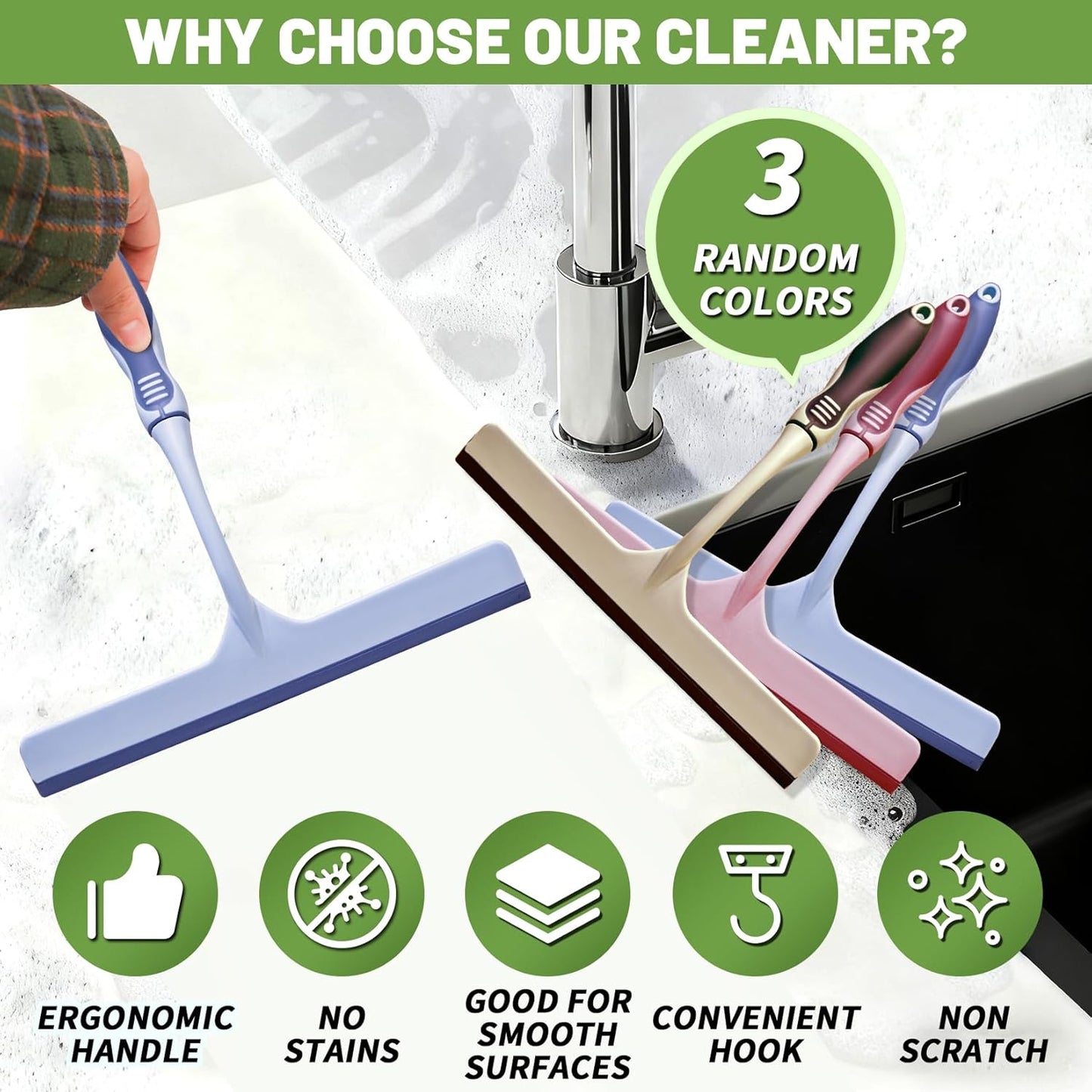 3PCS mini Squeegee Shower Squeegee Hanging Rubber Squeegee with Hook, Multipurpose Shower Squeegee for Glass Doors Window Squeegee (Regular Version)