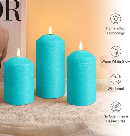 Eywamage White Flameless Pillar Candles with Remote, Flickering LED Candles Battery Powered Real Wax Set of 3